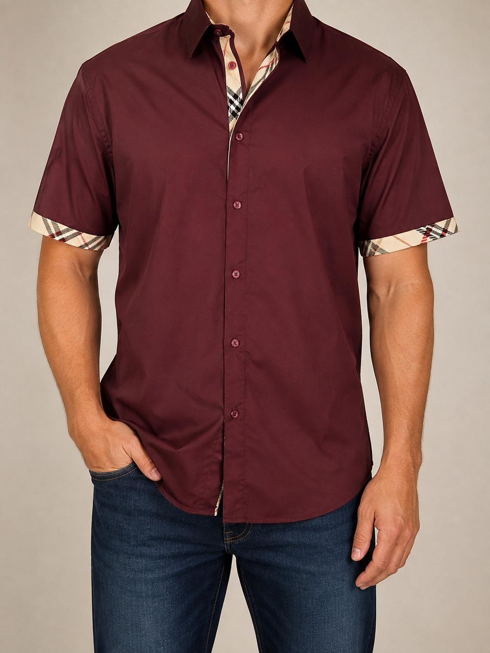 Platini Europe Collection 3XL Burgundy Stretch Button Down Shirt NWT